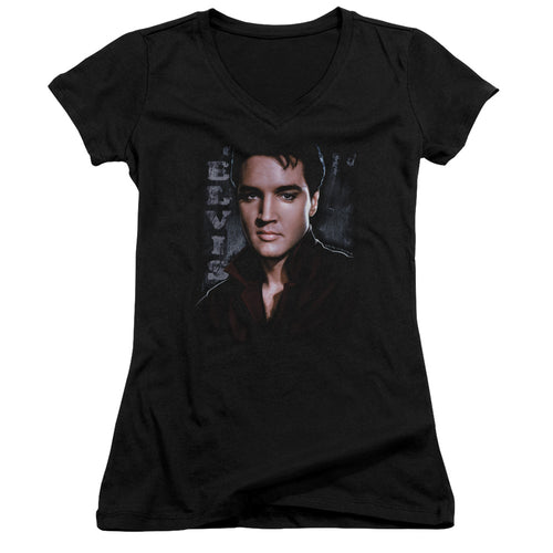 Elvis Presley Tough Junior's 30/1 100% Cotton Cap-Sleeve Sheer V-Neck T-Shirt
