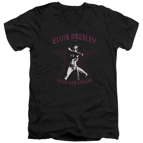 Elvis Presley Viva Las Vegas Star Men's 30/1 100% Cotton Slim Fit V-Neck T-Shirt