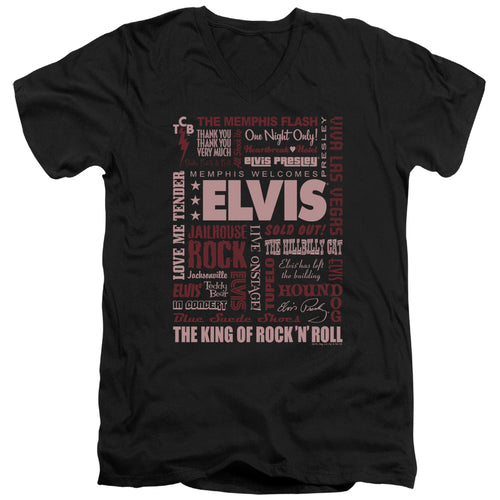 Elvis Presley Whole Lotta Type Men's 30/1 100% Cotton Slim Fit V-Neck T-Shirt