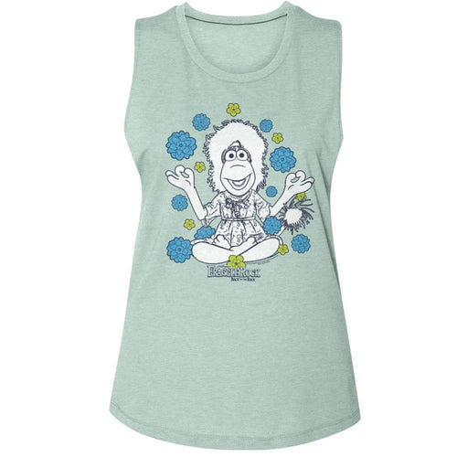 Fraggle Rock Mokey And Flowers Ladies Muscle Tank T-Shirt