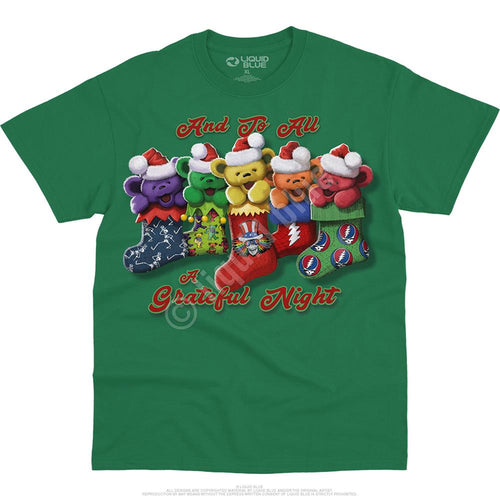 Grateful Dead Xmas Stocking Bears Green T-Shirt
