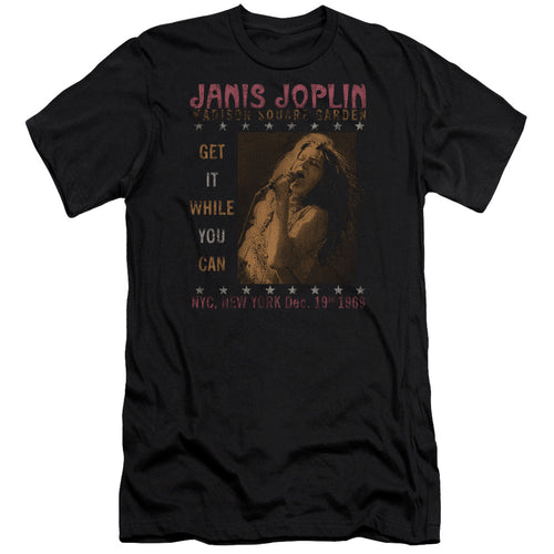 Janis Joplin One Night Only Men's Premium Ultra-Soft 30/1 100% Cotton Slim Fit T-Shirt - Eco-Friendly - Made In The USA