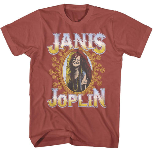Janis Joplin Special Order Floral Frame Adult Short-Sleeve T-Shirt