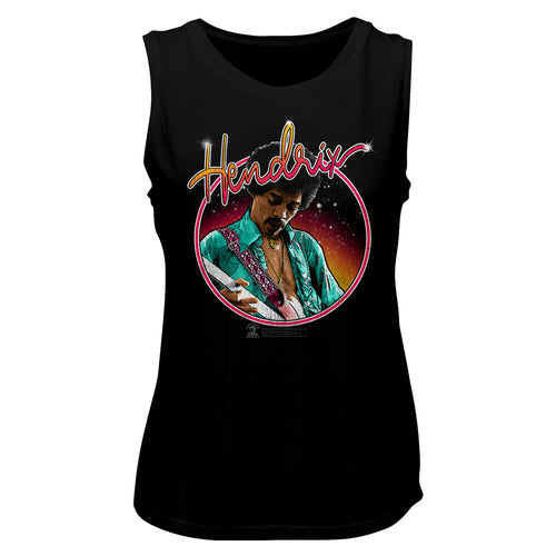 Jimi Hendrix Neon Ladies Muscle Tank