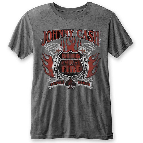 Johnny Cash Ring of Fire Unisex Burn Out T-Shirt