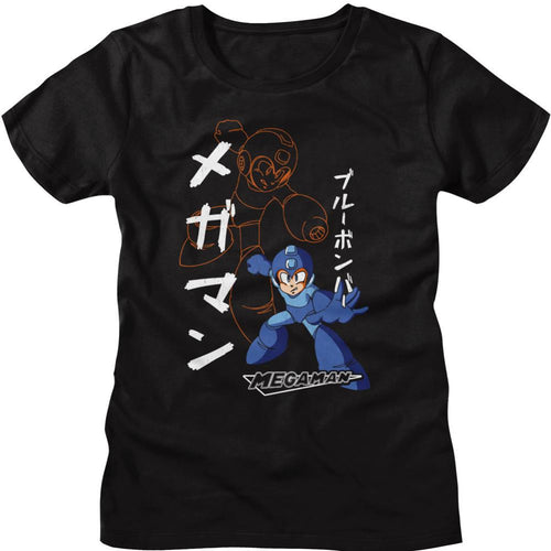 Mega Man Solid And Outline Ladies Slimfit Racerback T-Shirt