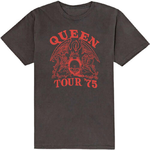 Queen - Queen Tour '75 Red Logo Black Short-Sleeve T-Shirt