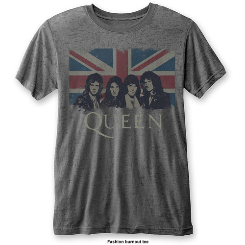 Queen Vintage Union Jack Unisex Burn Out T-Shirt