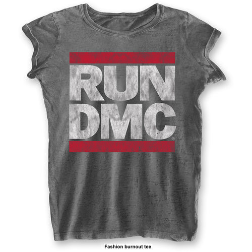 Run DMC DMC Logo Ladies Burn Out T-Shirt
