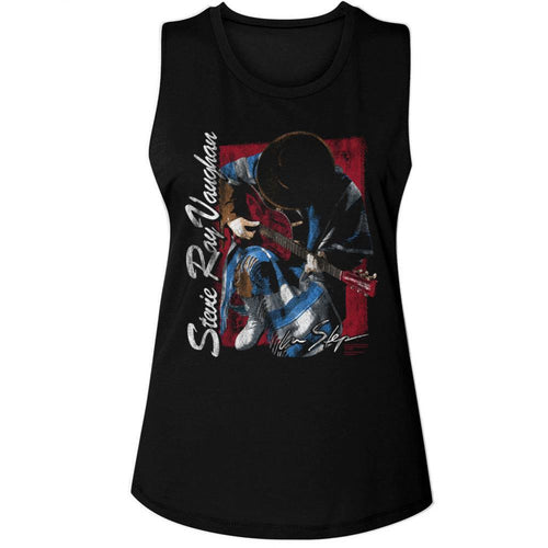 Stevie Ray Vaughan Kneeling Ladies Muscle Tank T-Shirt
