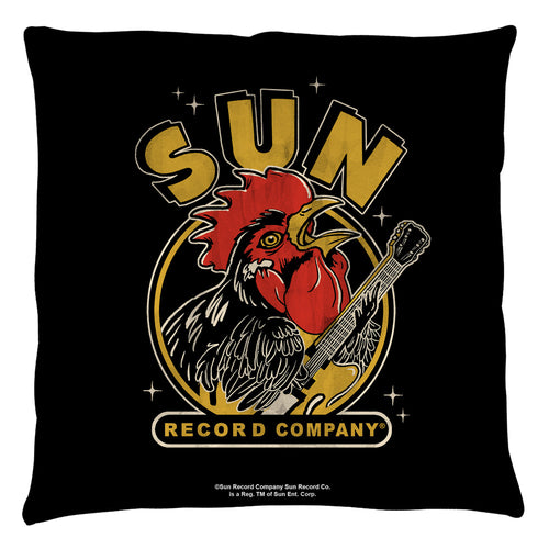 Sun Records Rocking Rooster Throw Pillow - Spun Polyester Light Weight Cotton - Canvas Look and Feel - Blown and Closed - 2-sided