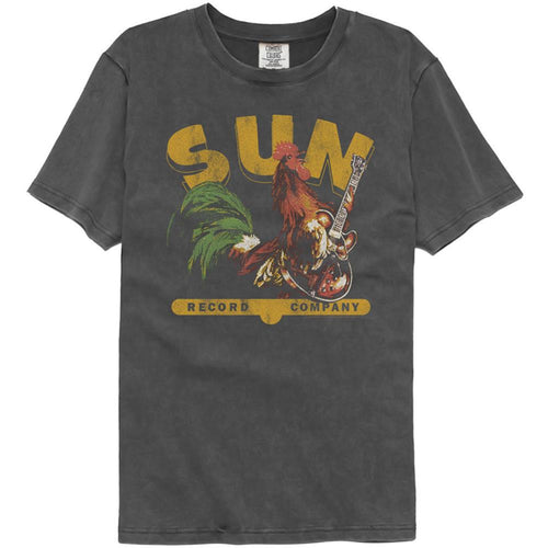 Sun Records Rooster With Guitar Adult Short-Sleeve Washed Black T-Shirt