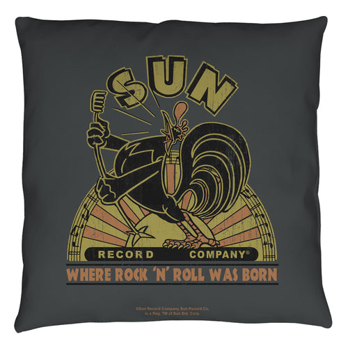 Sun Records Sun Rooster Throw Pillow - Spun Polyester Light Weight Cotton - Canvas Look and Feel - Blown and Closed - 2-sided