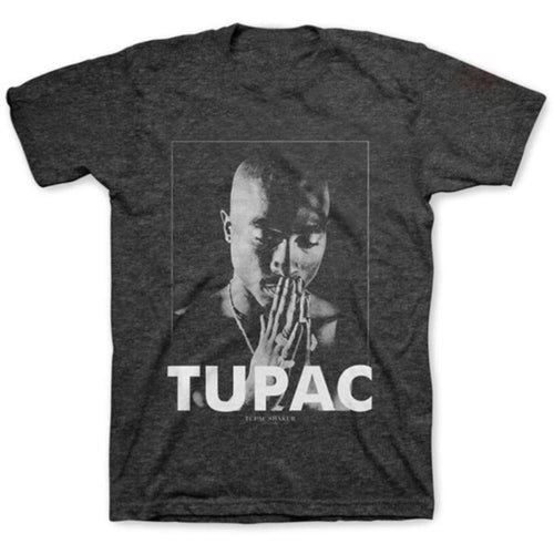 Tupac - Tupac Shakur Praying Charcoal Short-Sleeve T-Shirt